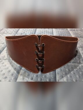 Wide Brown Corset-Style Elastic Snap Belt
